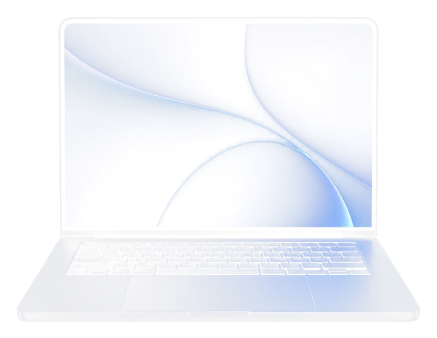 Illustrative MacBook product photo. Final finish and model depend on your selection.